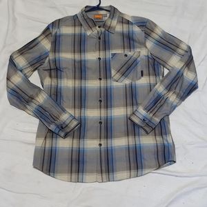 merrell plaid button front shirt mens m wrinkle resistant moisture wicking nice!
